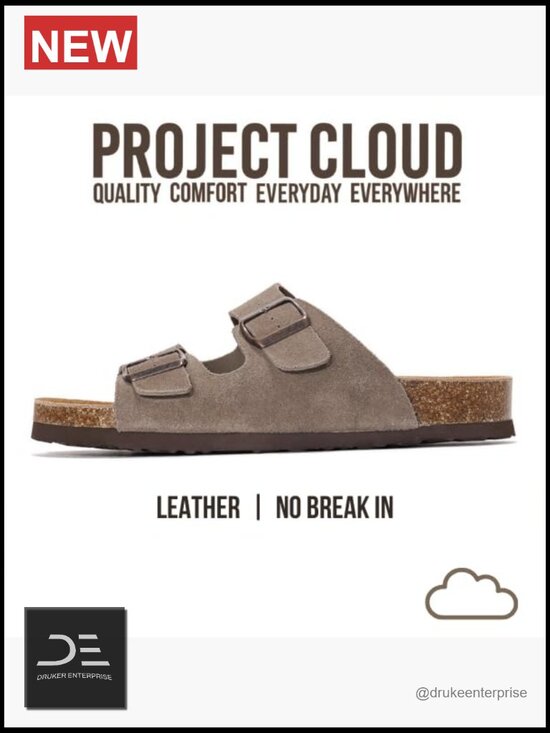 Genuine Leather Sandals with Memory Foam Insole Cork Footbed Non-Slip Slide main image 4